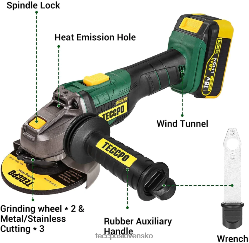 bezkartáčová akumulátorová uhlová brúska 20V max TECCPO iné zbierky V6RH8X52