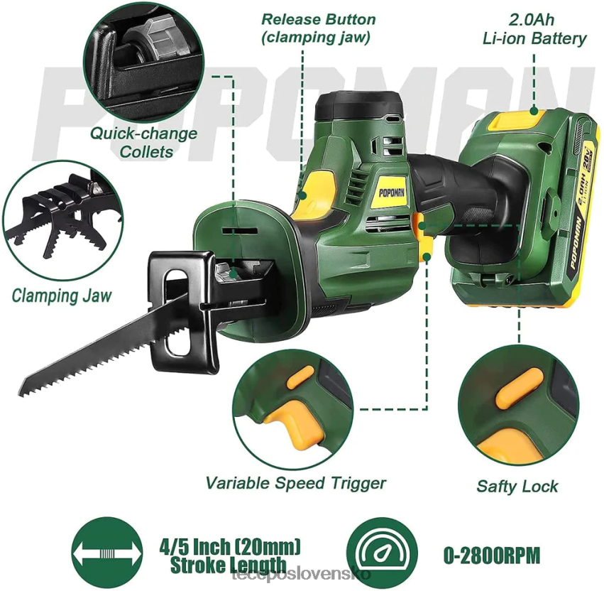 20V akumulátorová priamočiara píla TECCPO spracovanie dreva V6RH8X22