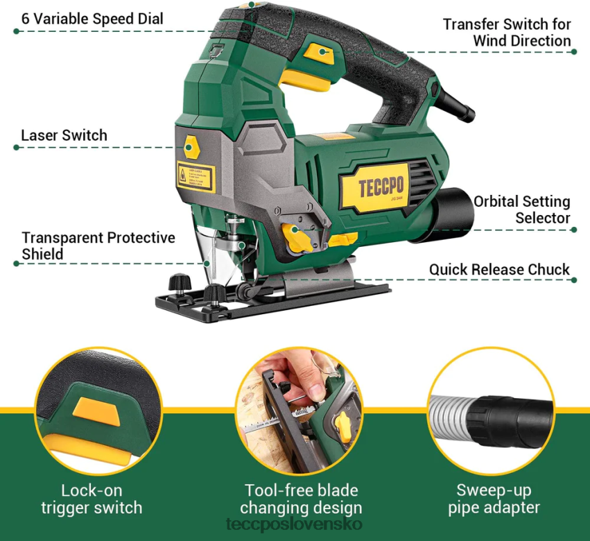 6,5 ampérová priamočiara píla 3000 spm za minútu s laserovým vedením TECCPO spracovanie dreva V6RH8X21