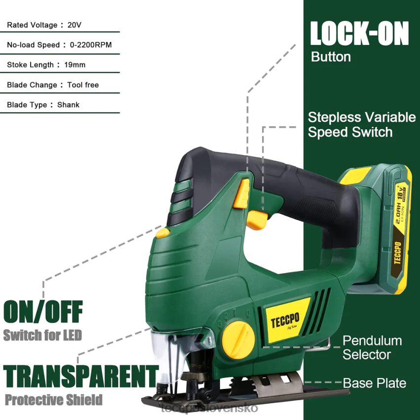 akumulátorová priamočiara píla TECCPO spracovanie dreva V6RH8X24