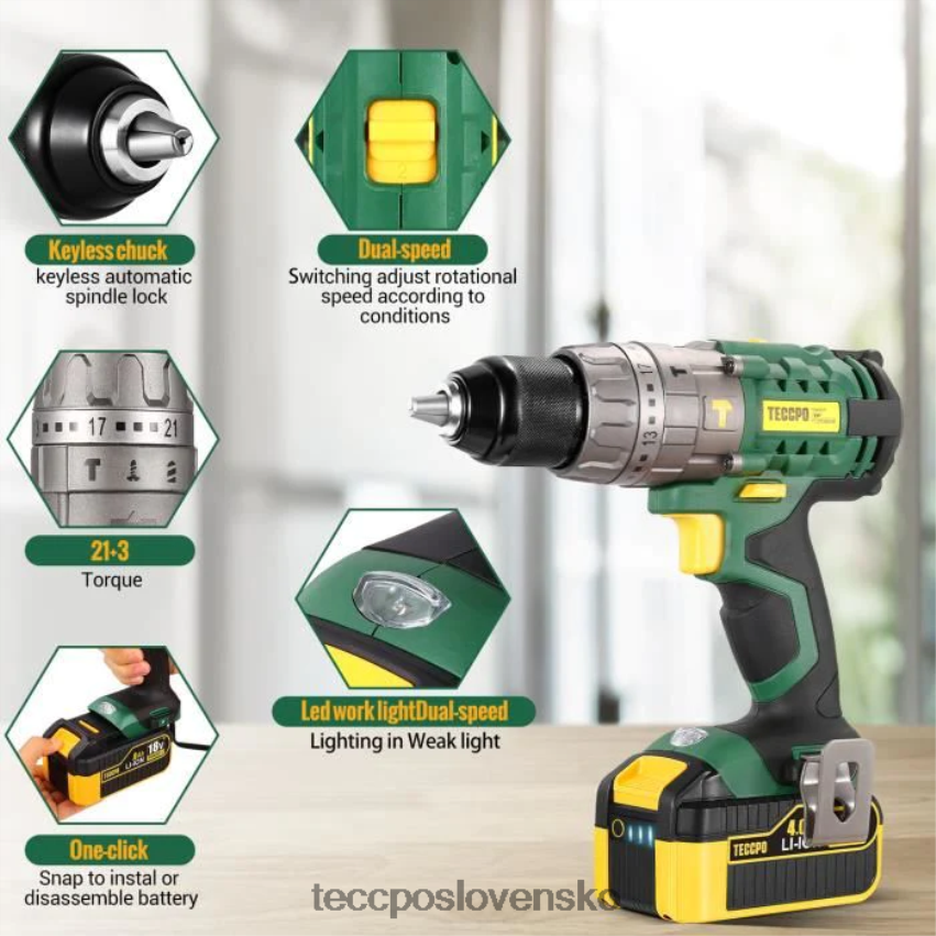 akumulátorová príklepová vŕtačka 2,0/4,0ah batéria s 30/34 ks príslušenstva TECCPO vŕtačky a ovládače V6RH8X9