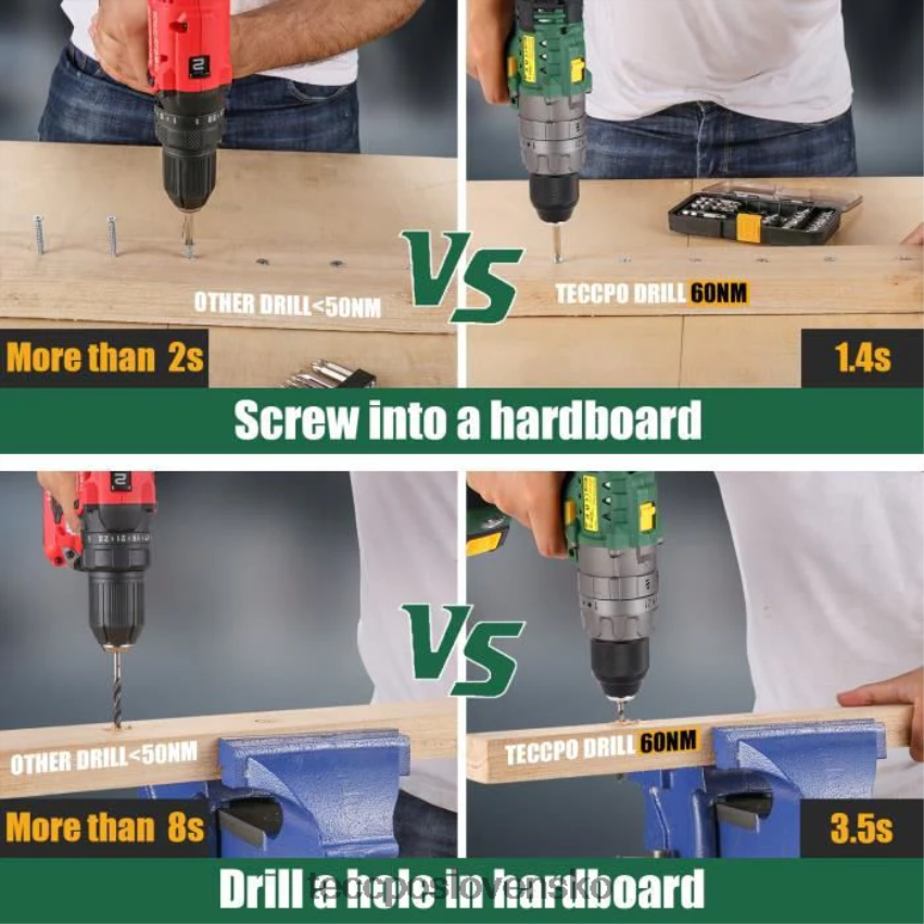 akumulátorová príklepová vŕtačka 2,0/4,0ah batéria s 30/34 ks príslušenstva TECCPO vŕtačky a ovládače V6RH8X9