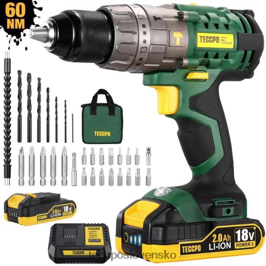 akumulátorová príklepová vŕtačka 2,0/4,0ah batéria s 30/34 ks príslušenstva TECCPO vŕtačky a ovládače V6RH8X9