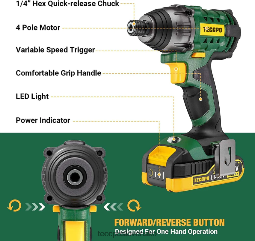 akumulátorový rázový uťahovák TECCPO vŕtačky a ovládače V6RH8X15