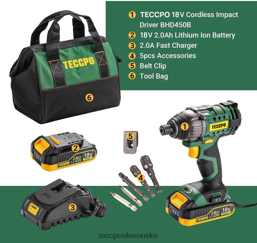 akumulátorový rázový uťahovák TECCPO vŕtačky a ovládače V6RH8X15